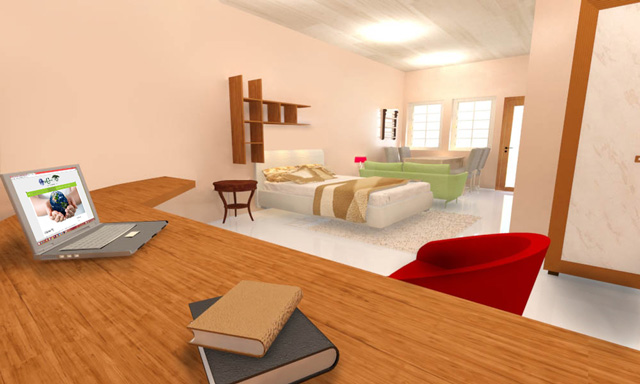 One Community Recycled Materials Village final render, Large Bedroom