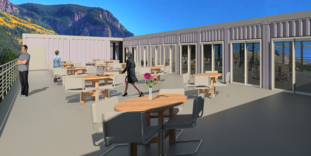 Also, Guy Grossfeld (Graphic Designer) completed one last render we requested for the Shipping Container Village (Pod 5) upper dining area: