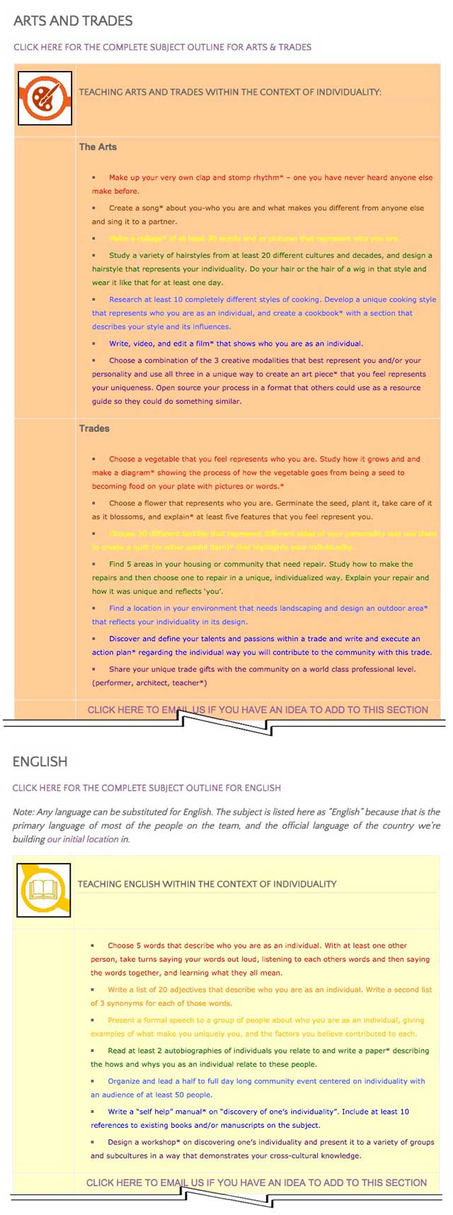 This last week the core team transferred the first 25% of the written content for the Individuality Lesson Plan to the website, as you see here. This lesson plan is purposed to teach all subjects, to all learning levels, in any learning environment, using the central theme of “Individuality”.