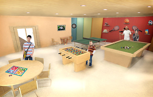 Recycled Materials Village Game Room final render, One Community