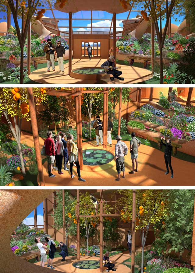 Shadi Kennedy (Artist and Graphic Designer) created these 3 renders of the Tropical Atrium with people in them. These now go to the core team for final review and edits.