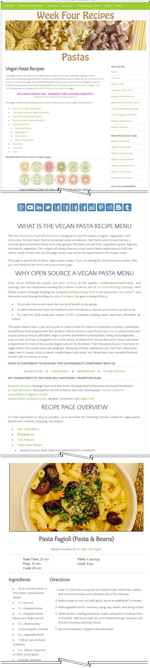 This week, the core team finished reformatting and adding sections to the Vegan Pasta Recipes & Omnivore Pasta Recipes pages, bringing both of the pages to 100% completion. You can see a sample of that work here, on the vegan pasta recipe page: