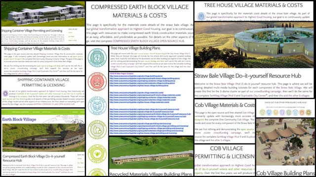 The core team also updated created 20 new pages of the web infrastructure for sustainable village #’s 3-7. You can see a collage of this work here and access them all through the site map.