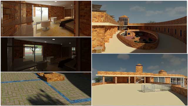 Hamilton Mateca (AutoCAD and Revit Drafter and Designer) also finished his 37th week helping with the Compressed Earth Block Village (Pod 4) design and render details. This week’s focus was more updates to the brick patterns and test rendering a room, and two perspectives for the rooftop patio area.