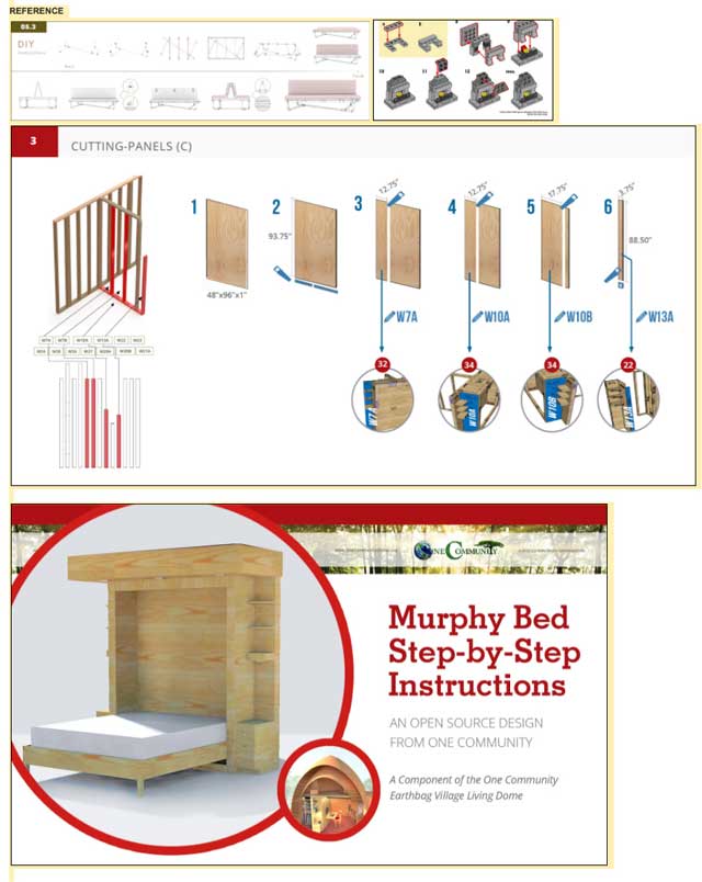 We also continued working on Murphy bed assembly instructions. What you see here are the new cover design and the newest instructional template for cutting pieces.