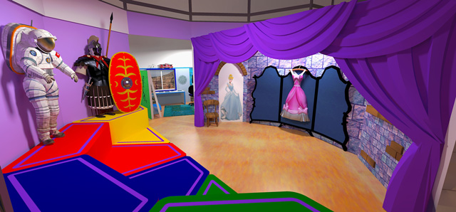 Ultimate classroom render, purple room, blog 212, The core team also continued creation of the renders for The Ultimate Classroom, adding costumes and other aesthetic elements to the purple room.
