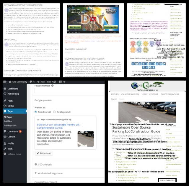 Open Source Sustainable Parking Lot guide, A Blueprint for Ecological Living, One Community Weekly Progress Update #380