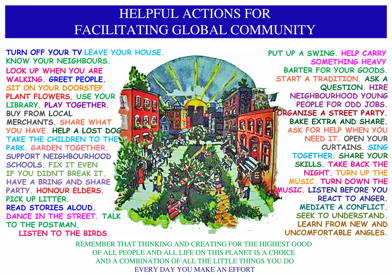 how to build community, facilitating global community, community building, for The Highest Good of All, One Community, a new way to live, a new way of living, open source world, creating world change, One Community, 40+ tips for community making, One Community