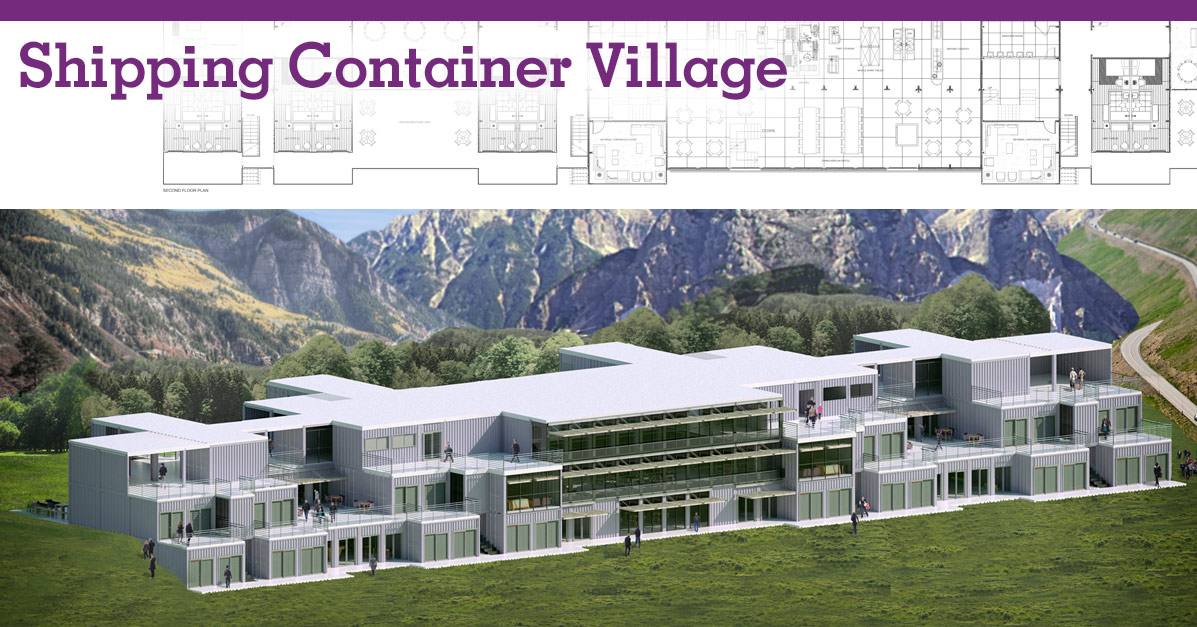 Shipping Container Village Header, shipping container structures, shipping container homes, eco-living in shipping containers