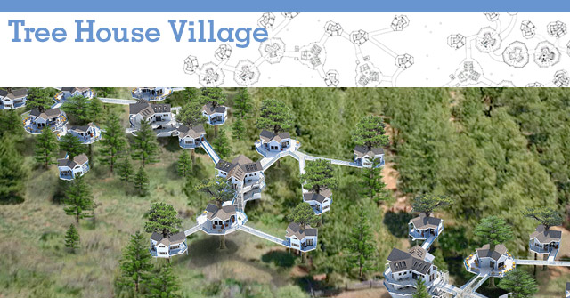 tree house village header, tree house village, treehouse, open source tree living, living in trees, forest living