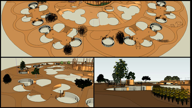 3-D details for the earthbag village, One Community, People Making a Difference