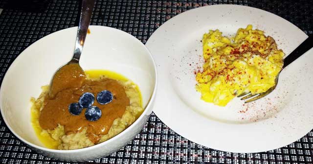Week 4 omnivore recipe, Scrambled Eggs & Peanut Butter Blueberry Oatmeal, One Community