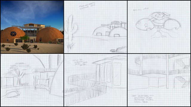 Sketches of external render perspectives, One Community