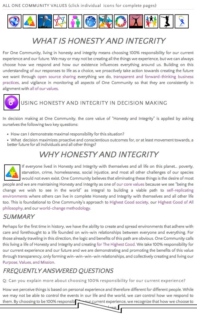  Honesty and Integrity page completely rewrote, One Community, Sustainable and Free-Shared Solutions