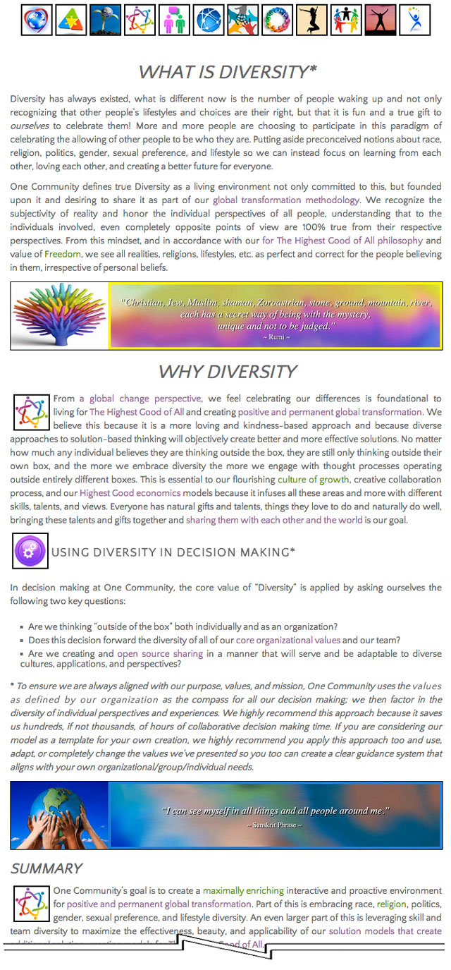 Diversity Page, One Community, Whole-systems Approach for World Change