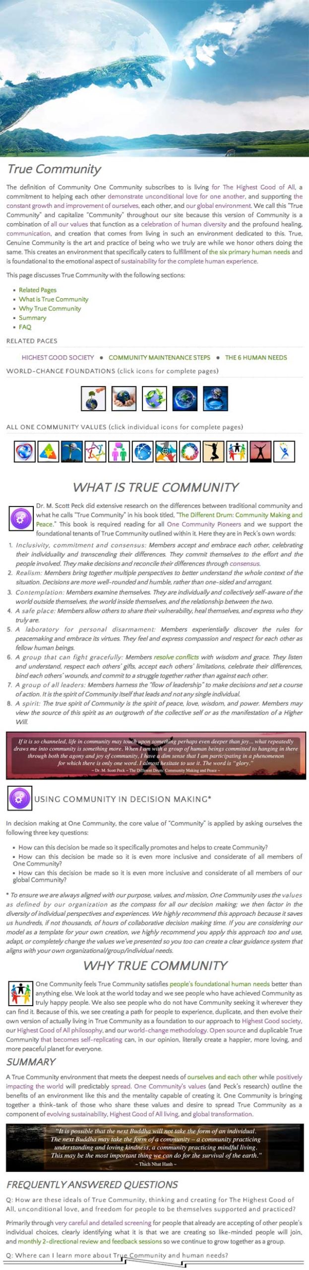 True Community page, One Community, Regenerative World Building