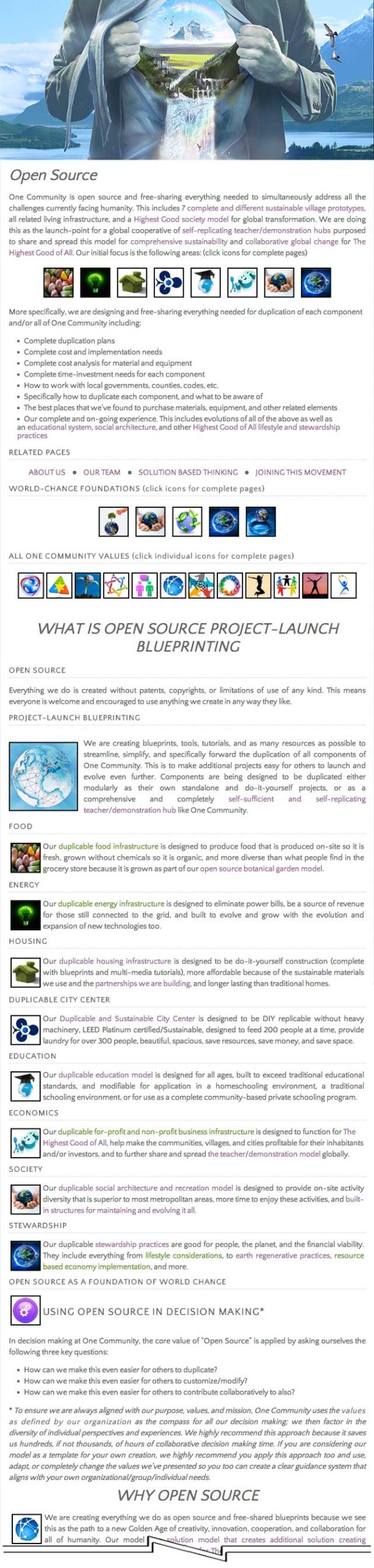 Core Value of Open Source Page, One Community, New Living Paradigm Creation