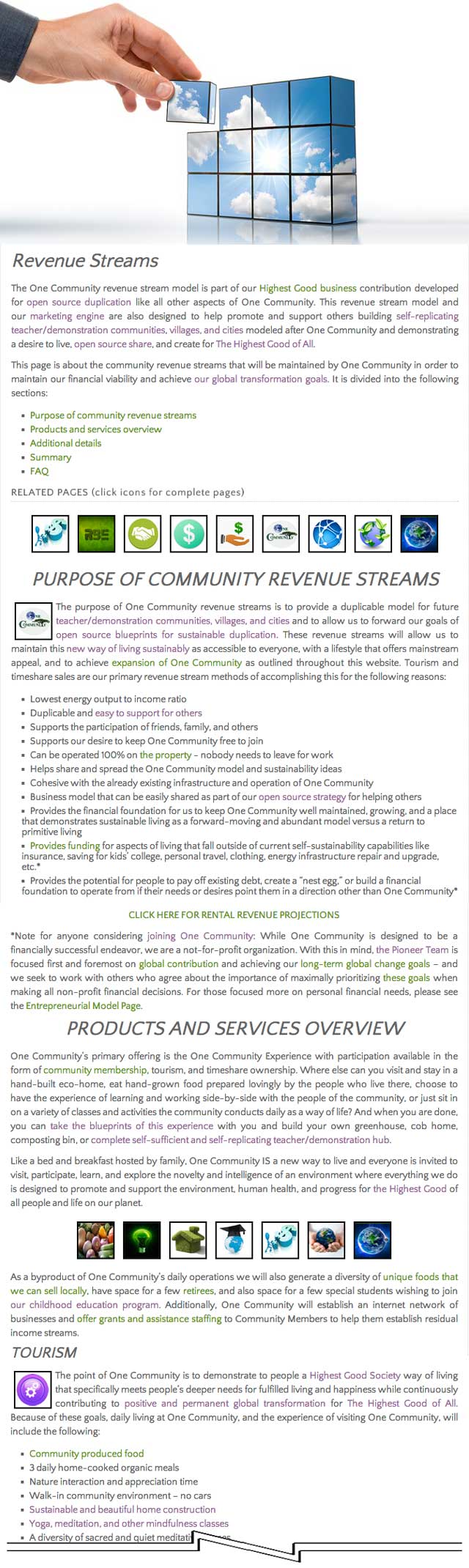 Revenue streams, One Community, Adaptable Solutions for Society