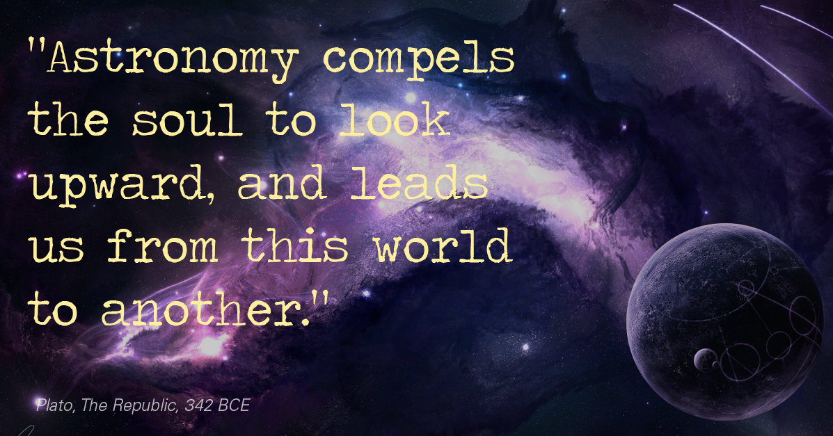 "Astronomy compels the soul to look upward, and leads us from this world to another." -Plato, The Republic, 342 BCE outer space lesson plan, one community, teaching outer space, learning outer space