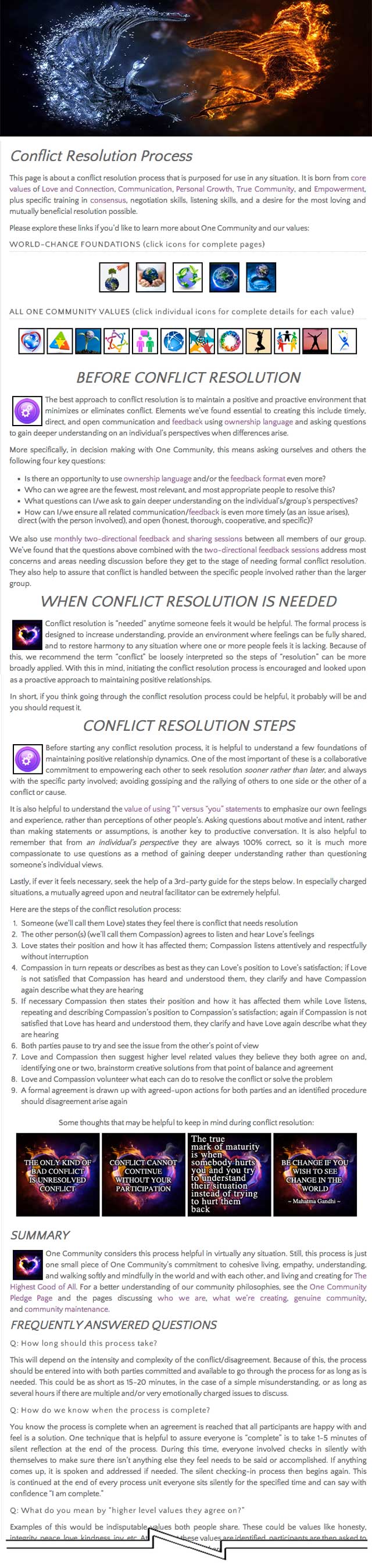 Conflict Resolution Process, One Community