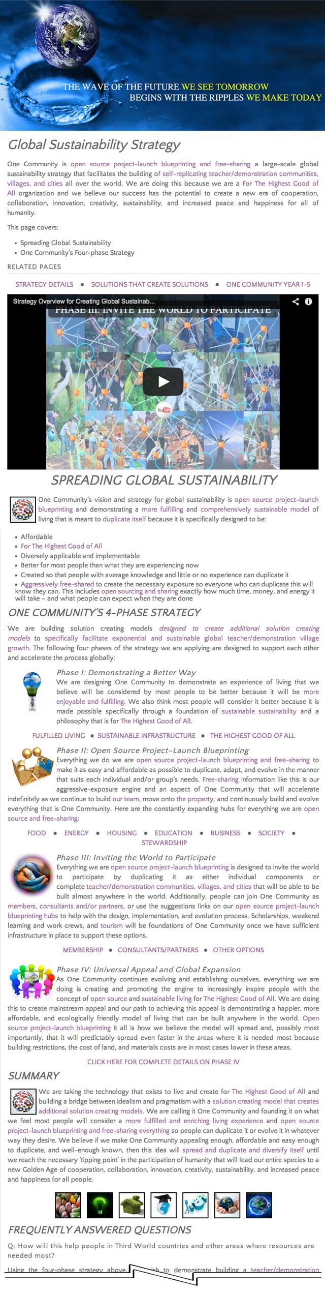 World Change Strategy Overview Page, One Community