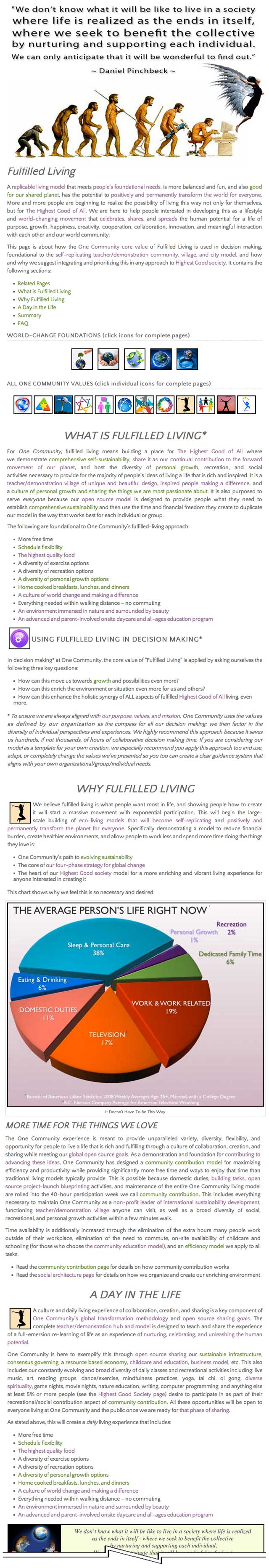 Fulfilled Living Page, One Community