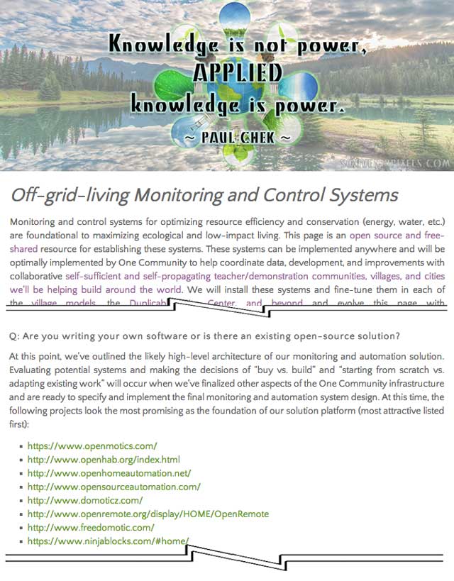Control Systems page, One Community