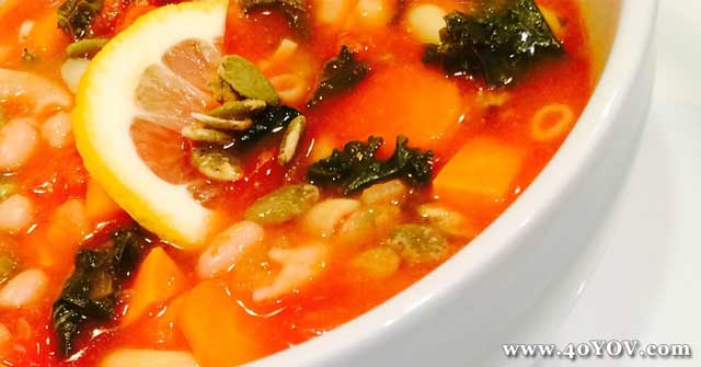 Kale and White Bean Soup - Click to Visit www.40YOV.com One Community Recipe, Kale and White Bean Soup