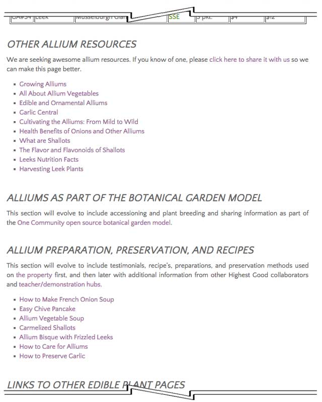 Allium resources, One Community