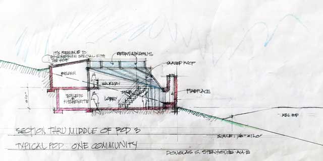 Cob Rammed Earth Pod 3 Concept Design, Douglas Stenhouse, One Community