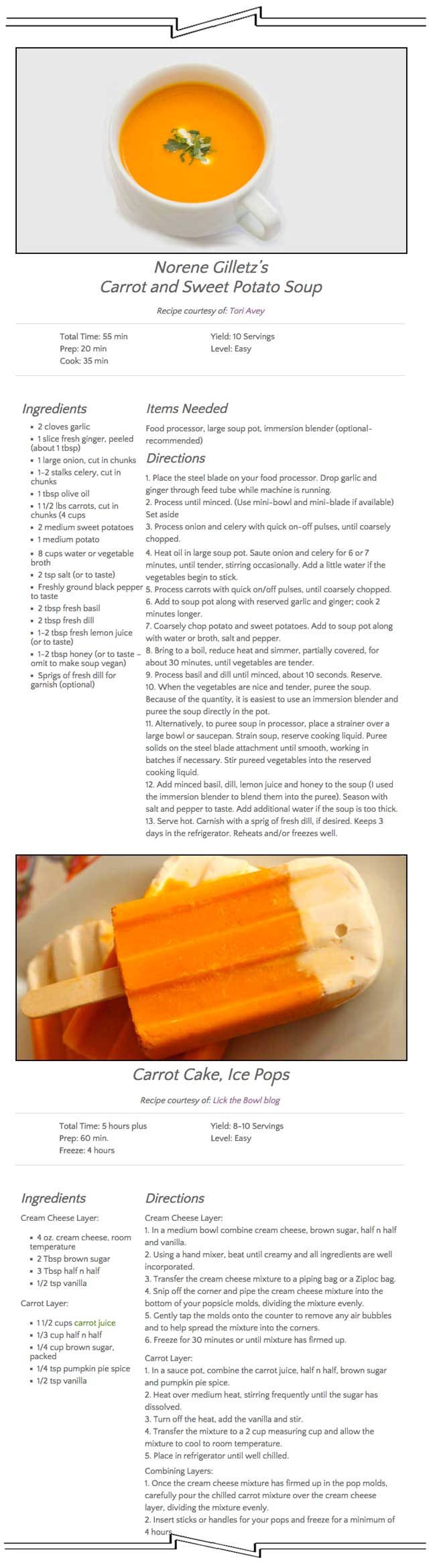 carrot recipes, One Community