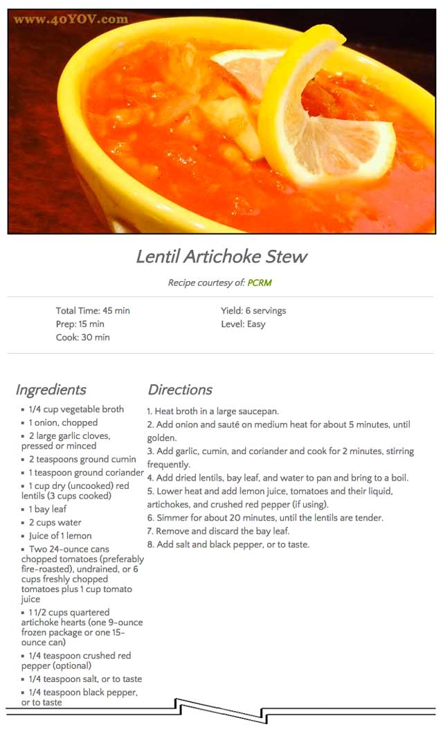 Lentil and Artichoke Stew, One Community