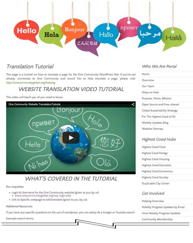 Web translation tutorial, One Community