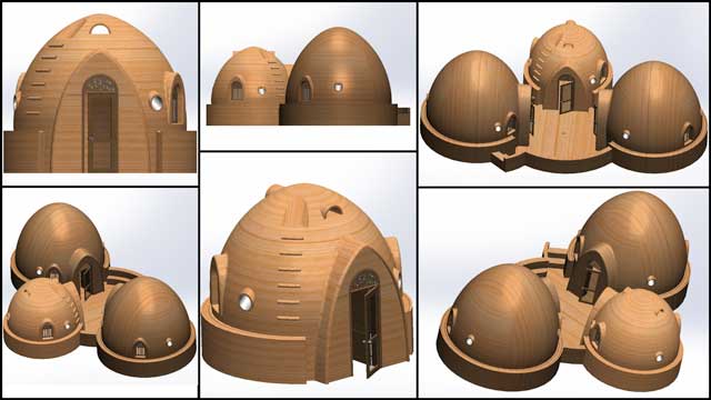 SolidWorks design specifics for the 3-dome cluster, One Community