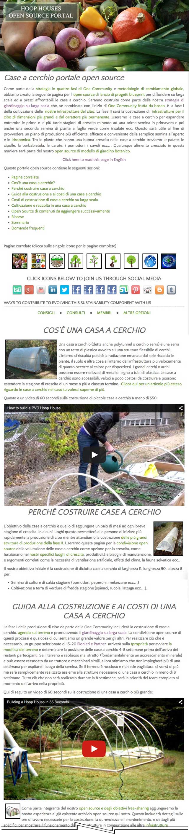 Hoop house page translated to Italian, One Community