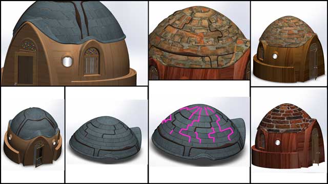 Active Ecological Reinvention of Our World, 3 dome cluster solidworks, One Community