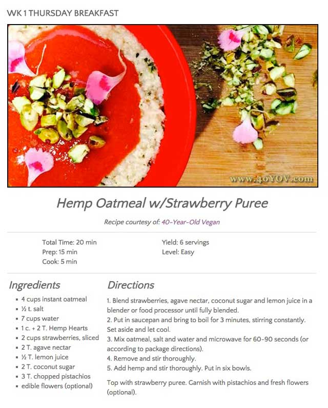Active Ecological Reinvention of Our World, Hemp Oatmeal with Strawberry Puree, One Community recipe