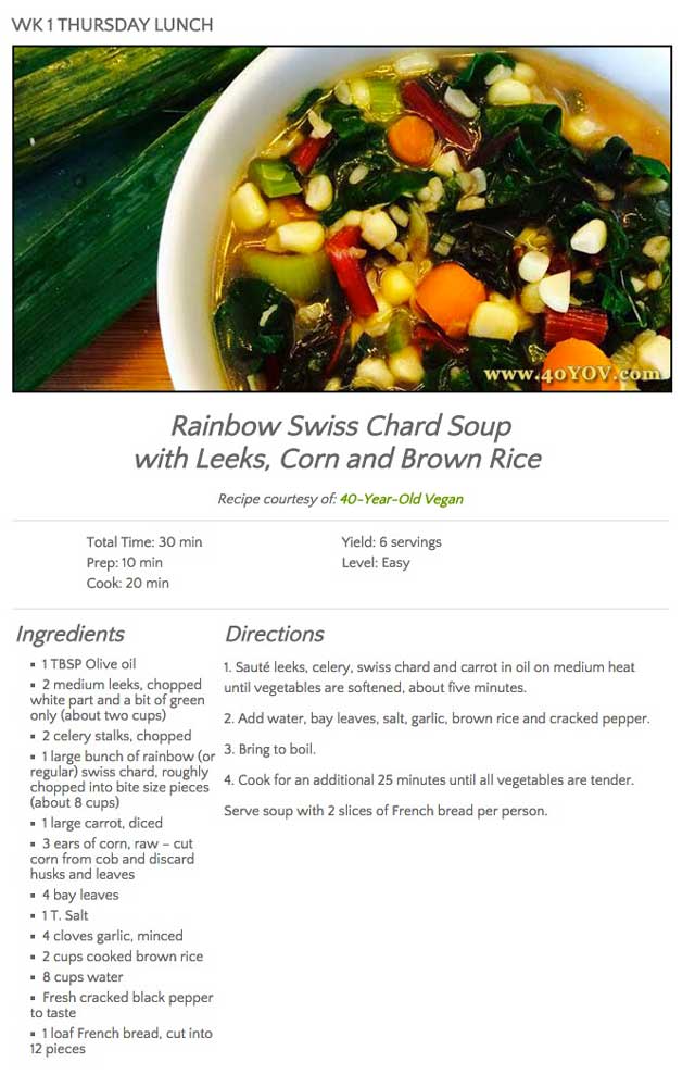 Making Sustainability Mainstream, Rainbow Swiss Chard Soup, One Community recipes