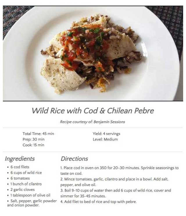 Wild Rice with Cod and Chilean Pebre, One Community Recipes