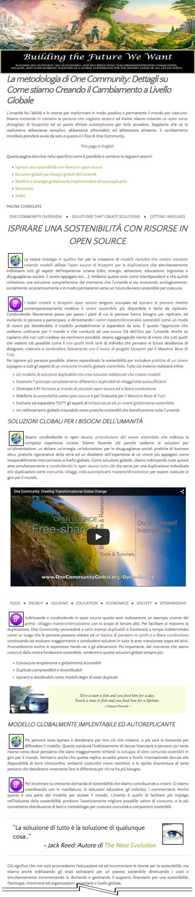 Global Game-Changing Solutions, Methodology page into Italian, One Community