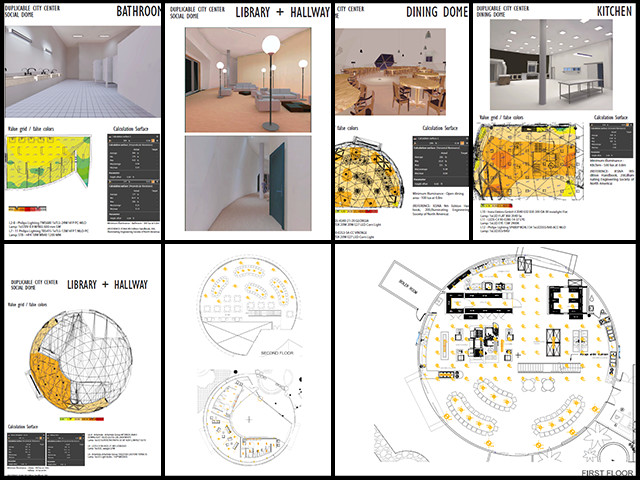 Erika, Thais, Pedro and Victor from the Architecture and Planning Intern Team completed the first step of the Duplicable City Center lighting study with simulations on DiaLUX of the social and dining domes