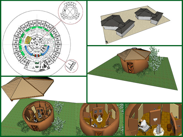 Sayonara (a member of the Architecture and Planning Intern Team) updated the 3D model of the shower dome in the Earthbag Village (Pod 1) and the 3D model of a new roof for the cupola of the Duplicable City Center. She also brought the floor plans of the Straw Bale Village (Pod 2) to 90% completion