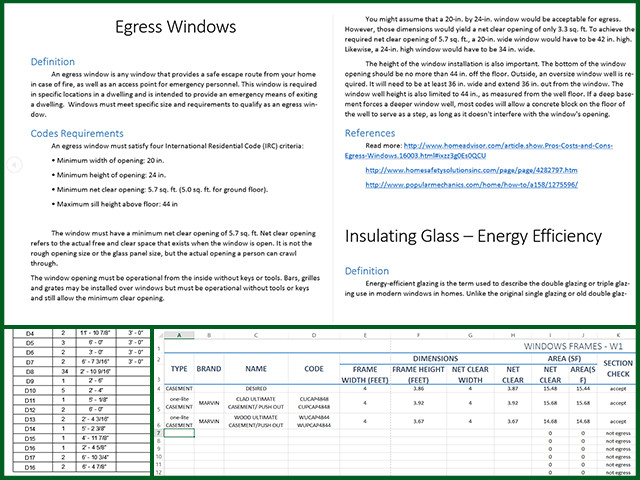 Civil Engineering intern Renata started the components list, cost analysis, and efficiency assessment for the windows and doors of the Duplicable City Center, including all the National Fenestration Rating Council values and the code requirements for Egress windows:
