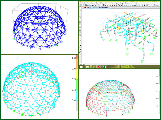 Ricardo Carrillo (Design Consultant and Principal of Acumen Industries) and the Structural Intern Team (Antonio, Gabriel, Beatriz, Fernando, Rodrigo, and Maurilio) completed the analysis of the influence wind has on all the domes, completed analyzing the internal structures for the three domes, and finalized the sizing for the secondary beams for the cupola-system: