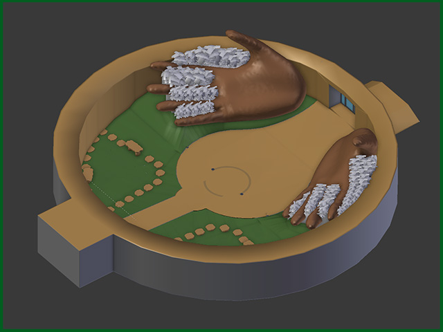 And Gilberto from the Graphic Design Intern Team, furthered his 3D modeling project for a complete realistic walk through of the Earthbag Village, which included the beginnings of the tropical atrium.