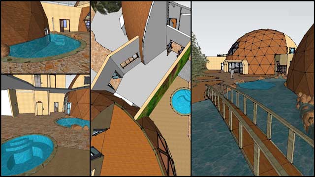 Duplicable City Center Sketchup pool updates inside the Social Dome, central area, and outside. Updating the walls to the laundry area and updating the walking paths, One Community
