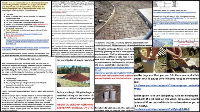 This last week the core team continued what we hope will be the final revision of the Footers, Foundations and Flooring page for the upcoming crowdfunding campaign. This week included more floor construction narrative additions, describing the concrete pour process, screeding method and other concrete details, adding more details and formatting to the twine and barbed wire sections, and more bag prep and filling specifics. We’d say we’re now 35% complete with this behind-the-scenes revision.