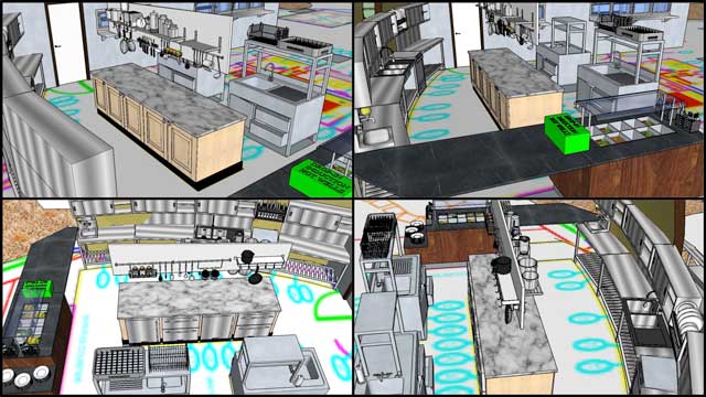 This week the core team continued updating the Sketchup 3-D for the Duplicable City Center. This week we added extensive details to the kitchen area to match the AutoCAD layout. Once done and double checked, we’ll be able to create beautiful renders of these areas.