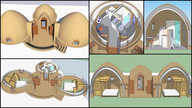 we completed another revision of the 3-dome cluster design for the upcoming crowdfunding campaign. This revision included moving the windows and updating the Sketchup, AutoCAD, and Revit files so they all match. The images you see here are from Sketchup.
