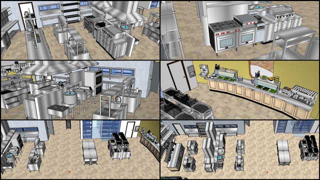 This week the core team continued updating the Sketchup 3-D for the Duplicable City Center. This week we focused on placement of appliances and detailing the food service areas. The images you see here show all our progress in these areas and we’d say we are now 65% done with this 3-D work